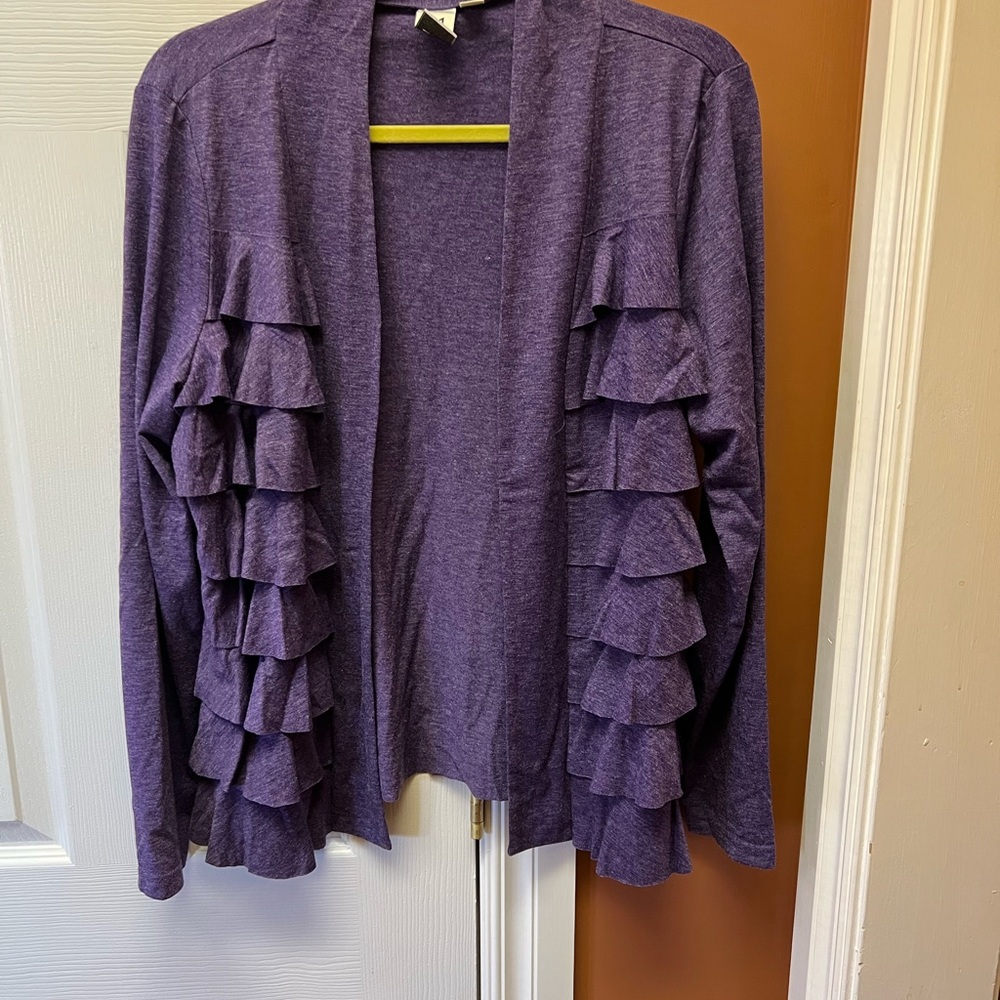 Marc Bouwer Deep Purple Ruffle Cardigan